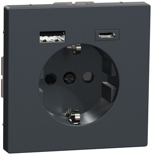 Розетка с заземлением +2xUSB тип A+C без рамки Schneider Electric Merten D-Life 1-м. антрацит фото Розетка с заземлением +2xUSB тип A+C без рамки Schneider Electric Merten D-Life 1-м. антрацит картинка